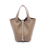 【二手】愛馬仕 HERMES Picotin Lock PM 手提包，灰褐色皮革，女士款，全新未使用