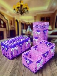 diy手工串珠材料包散珠亞克力客廳茶几擺件夢幻紫色紙巾盒紙抽盒