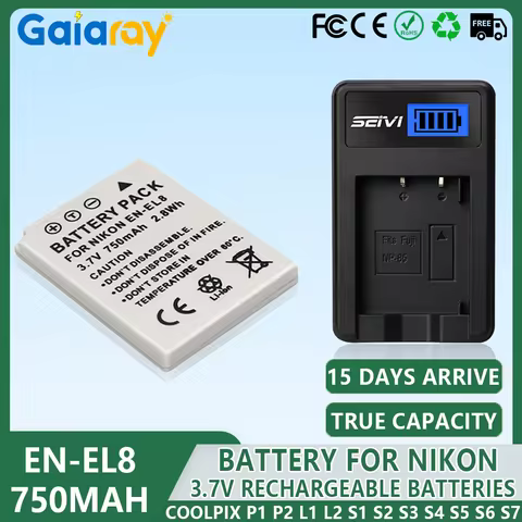 EN-EL8 EN EL8 ENEL8 Camera Battery LCD Charger For NIKON CoolPix P1 P2 L1 L2 S1 S2 S3 S4 S6 S7 S7C S