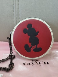 Coach x Disney wallet coins bag小銀包，散紙包 coin case, bag charm，迪士尼，米奇老鼠，圓形，吊飾，真皮，絕版