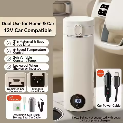 T95C 500ml Mini Portable Travel Kettle, USB-C Electric Water Heater, 300W Fast Heating, 37‑100°C Tem