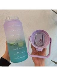 1pc 67.63oz/2L (3 optional color: Purple, or pink or green) Large Capacity Gradient Color Plastic Straw Sports Fitness Water Cup, Outdoor Portable Water Bottle Straw Cup Back To School Supplies. 1pc 67.63oz / 2L (3 colores opcionales: Púrpura, rosa o verde) Taza de agua para deportes con pajita de plástico de color degradado de gran capacidad, botella de agua portátil para exteriores, taza con pajita, suministros para el regreso a la escuela