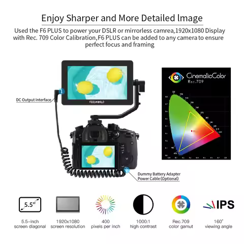 FEELWORLD F6 PLUS V2 6' On-camera DSLR Field Monitor Touch Screen Monitor with HDR 3D Lut IPS FHD 19