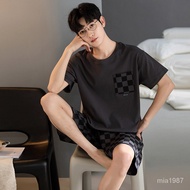 [Boutique Men's Clothing] Pure Cotton Pajamas Summer Thin Short-Sleeved Shorts Suit Pullover Round N