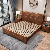 Solid Wood Bed Walnut Bedroom Furniture Single1.5Rice Double1.8M Air Pressure High Box Storage Large Wooden Bed