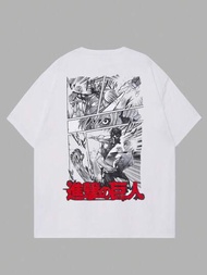 ROMWE X Attack on Titan 男士日式字母和圖案圖案t恤