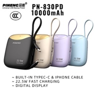 CCC PINENG POWER BANK 10000mAh PN-830 PD 22.5W FAST CHARGING BUILT-IN TYPE-C+IPHONE CABLE DIGITAL DI