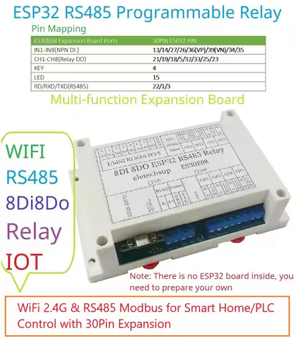 ESP32 8CH Programmable Relay Module WiFi 2.4G & RS485 Modbus | 30Pin Expansion Board for Smart Home/