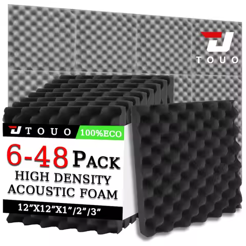 TOUO Egg Trough Acoustic Foam 6/12/24 Pcs Self-Adhesive Studio Wedge Tiles Sound Proofing Padding Wa