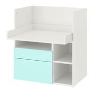 SMÅSTAD 書桌/工作桌, 白色 淺土耳其藍/附2個抽屜, 90x79x100 公分
