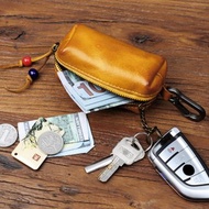 植鞣牛皮復古鑰匙包男士迷你腰掛小包真皮車鑰匙收納包拉鏈零錢包