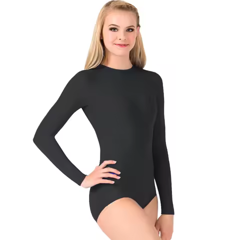 Spandex Bodysuit Ballet Dance Leotard Back Zip Costumes Gymnastics Suit Long Sleeve Dancewear Aerial