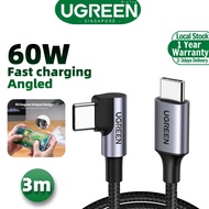 Ugreen USB C 60W Cable Quick Charge 3.0 Right Angled USB Type C Fast Charging&amp; Data Cable  for Samsung S9 S10 Plus