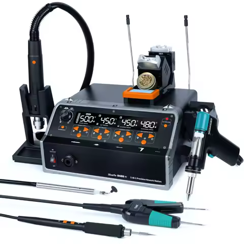 Silverflo 948D-IV Soldering Station 5 in 1 Hot Air Rework Soldering Iron Precision Tweezers Desolder