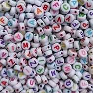 Rainbow White Letter Beads | Rainbow Square Letter Beads | White Letter Beads with Black Writing | C