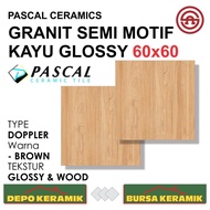 Granit Semi Motif Kayu 60x60 DOPPLER BROWN -PASCAL- Glossy&amp;Wood