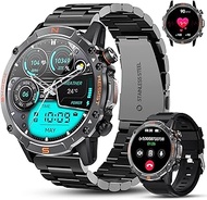 WalkerFit Smart Watch for Men- AMOLED Display, 60 Days Extra-Long Battery, Waterproof Rugged Military Smart Watch, Tactical Smartwatch for Blood Pressure Monitor,Andriod SmartWatch Men,Stainless Steel