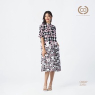 C&D Dress Dot flowers เดรส ทรงตรง แขนสั้น สีชมพู CBBDLP