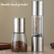 2-In-1 Lada Grinder Keluli Tahan Karat Double Head Alat Dapur Garam Laut &amp; Lada Hitam Rempah Manual Double Head Grinder