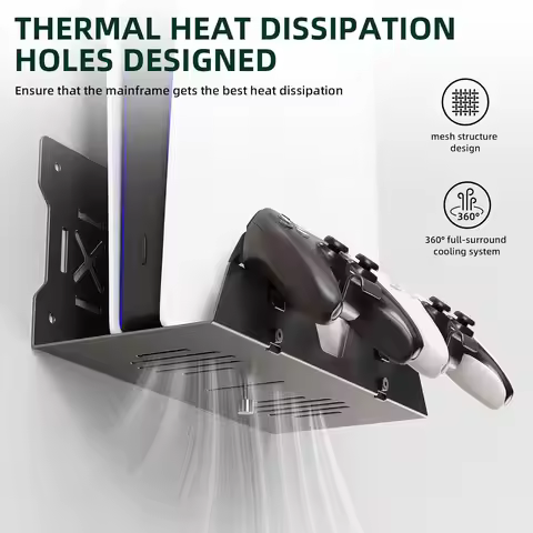 For PS5 Slim/Pro/PS5 PS4/PS4 Pro Slim Wall Mount Vertical Metal Shelf Holder Storage Stand Organizer