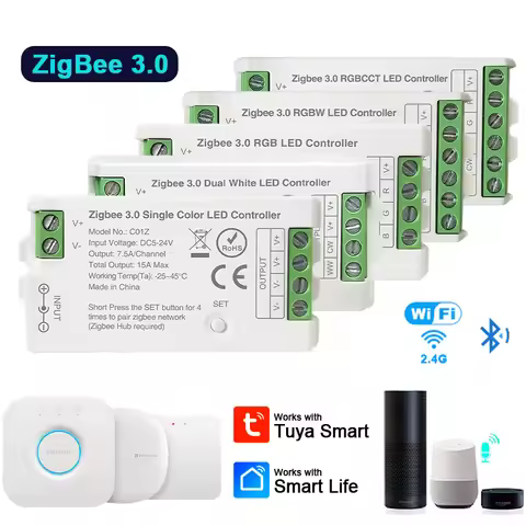 Zigbee 3.0 LED Controller WiFi PWM Dim CCT RGB RGBW RGBCCT LED Strip Bridge Tuya Gateway APP Control