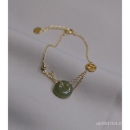 Original Design Yeyuan Hetian Jade Bracelet Copper Coin Fresh 925 Silver Jewelry Simple Bracelet Fem