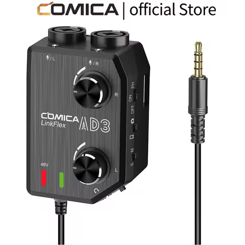 COMICA LINKFLEX AD3 2-Channel Microphone Audio Mixer Preamp with Phantom Power, Guitar Audio Interfa