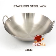 34CM WOK WOK PAN WITH 2 STAINLESS STEEL HANDLE DOUBLE HANDLE EAR/
