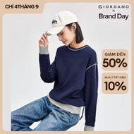 GIORDANO Women Sweatshirts 100% Cotton Contrasting Seam Sweatshirts Crewneck Simple Basic Fashion Ca