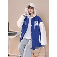 Baseball Jacket Big Size (S - 6XL) LOGO N (Button) Varsity Baseball Jacket Button Bomber FLeece 6XL 