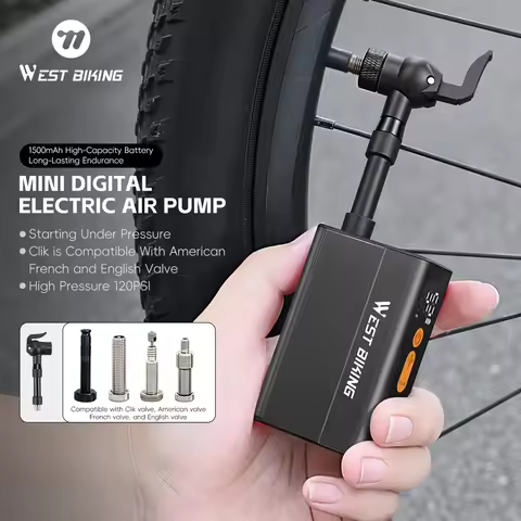 Pump Electric Bike WEST BIKING PRO Electric Bike Pump 4 In 1 Click Valve Portable Air Compressor 120