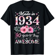 90 Year Old Made In 1934 Floral 90Th Birthday T-Shirt