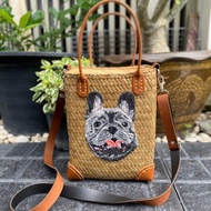 泰國編織草包，客製化刺繡圖案