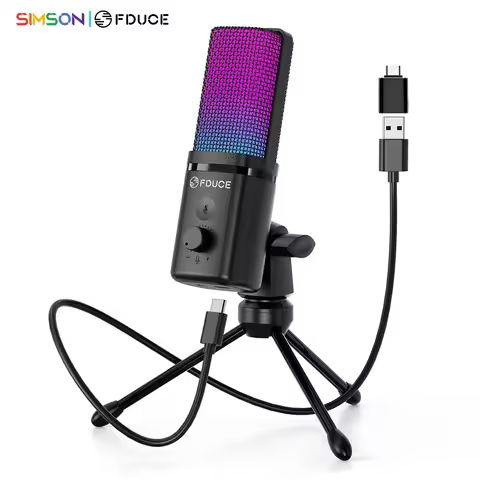 FDUCE M160-RGB USB Gaming Microphone with RGB Dynamic color,Touch Mute Button,Headphone jack,Tripod 