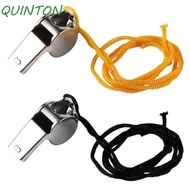 QUINTON Stainless Steel Whistles, With Rope Strong Metal Whistle, Soccer Wear Resistant Portable Compact Sport Whistle Survival Sport