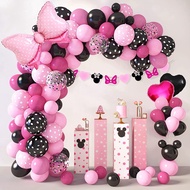 113Pcs Mouse Balloon Garland Arch Kit for Cartoon Mouse Theme Birthday Party Decorations Girl Kids, Pink Black Rose Red Bow Foil Balloons Banners for Mini Mouse Baby Shower Party