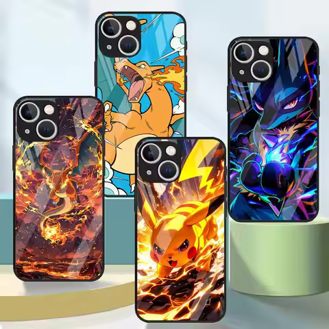 Phone Cover Glass Case for iPhone 17 Pro Max XR 12 8 14 15 Plus 16 11 13 Air Cool Pokemon Pikachu