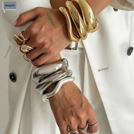 NIFINE Wide Cuff Bracelet, Open Spring Closure Metal Bracelet, Fashion Chunky Style Smooth  Wide Cuf