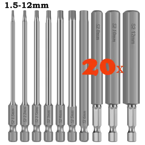 20/10pcs Electric Allen Key Allen Wrench Drill Bit Set Hex Allen Key Bit Set 1/4” Hex-Shank Screwdri