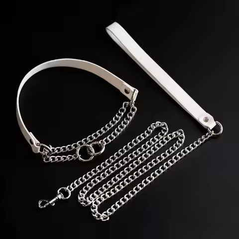 BDSM Collar with Integrated Tightening Handle Genuine Cowhide Leather Choker for Couples | Heavy Dut