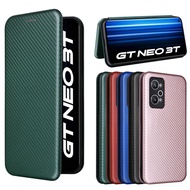 Luxury Carbon Fiber PU Leather Casing Realme GT Neo 2 / 3T 5G Magnetic Flip Cover Realme GT Neo2 / Neo3T  Wallet Case Card Holder Stand