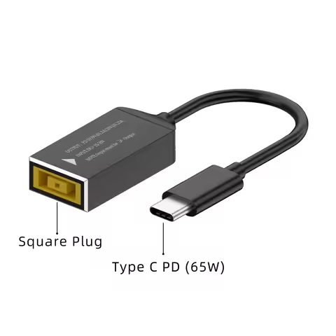 65W USB Type C PD Fast Charging Cable for Lenovo Laptop Charger Dc Square Plug to Type C PD Adapter 