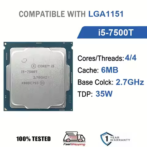 Intel Core i5-7500T 4 Core 4 Thread 2.70GHz 35W 6MB Cache 14nm LGA1151 SR337 DDR4-2133/2400 DDR3L-13