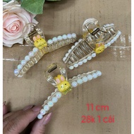 Cross T-shaped hair clip with iridescent pearl beads and pretty bear icon