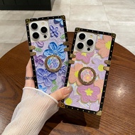 Casing OPPO Reno 11 11F 10 Pro 9 8 8T 8Z 7 7Z Luxury Fashion Oil Painting Flowers Brand Square Mobile Phone Case Cover
