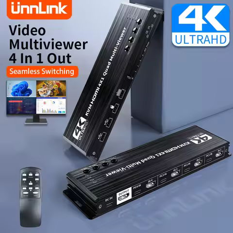 Unnlink 4K HDMI KVM Multiviewer 4x1 Seamless Switch Splicer Quad Screen Real Time Processor for 4 PC