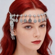 Maang Tikka Women Silver Coins Ball Tassel Belly DanceHead Chain Costume Gypsy Jewelry