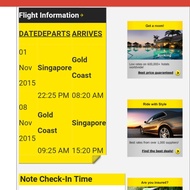 SG to Gold Coast direct flight on Scoot 1-8 Nov