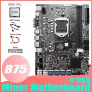 B75 8GPU Mining Motherboard+G530 CPU+SATA Cable+Switch Cable LGA1155 8USB 230.32mm × 174.92mm Black Support 2XDDR3 MSATA B75 USB Miner Motherboard