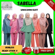 Sabella Suit Muslimah Unicorn Ironless Moss Crepe Sleepwear Baju Tidur Ready Stock Saiz XS S M L XL 2XL 3XL 4XL 5XL